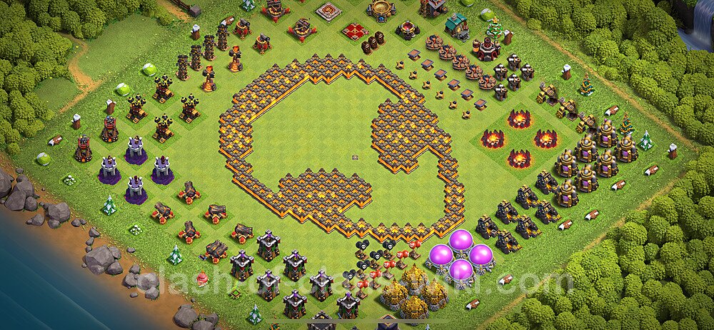 TH10 Troll Base Plan with Link, Copy Town Hall 10 Funny Art Layout 2024, #1739