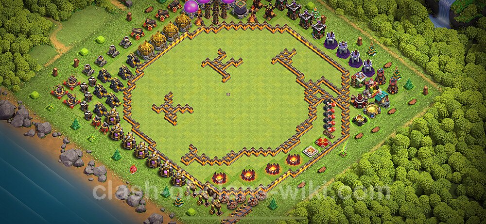 TH10 Troll Base Plan with Link, Copy Town Hall 10 Funny Art Layout 2024, #2037