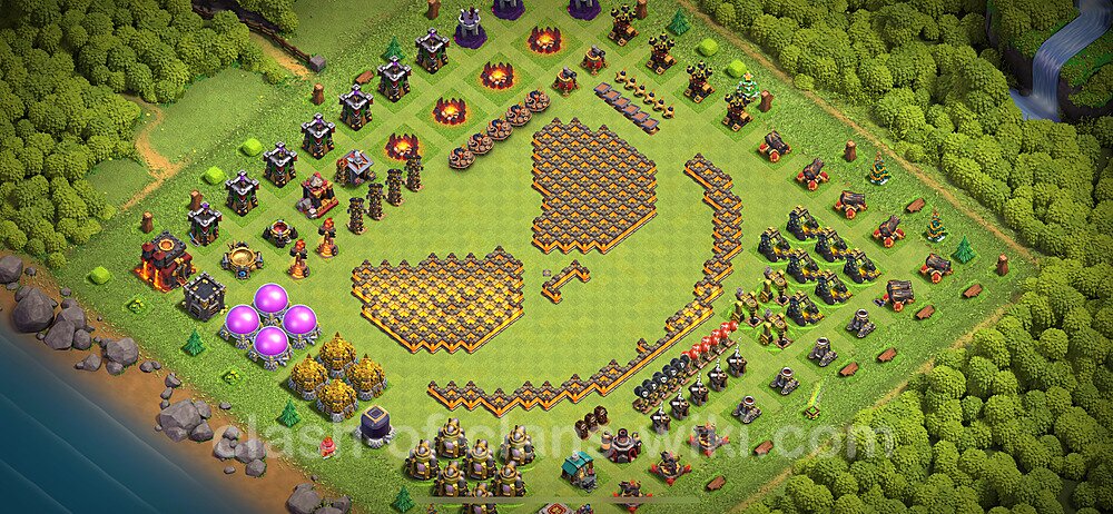 Funny Troll Diseño de aldea Ayuntamiento 10 Copiar - COC TH10 Perfecta Distribucion 2024 + Enlace, #2107