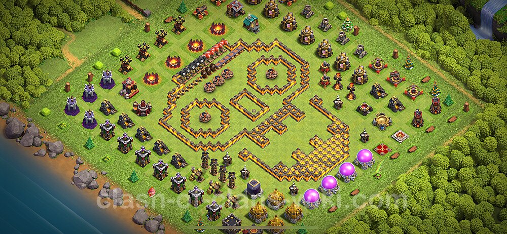 Funny Troll Diseño de aldea Ayuntamiento 10 Copiar - COC TH10 Perfecta Distribucion 2024 + Enlace, #2153