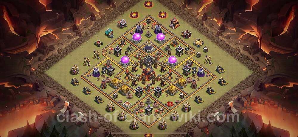 TH10 Anti 2 Stars War Base Plan with Link, Hybrid, Copy Town Hall 10 CWL Design 2024, #1849