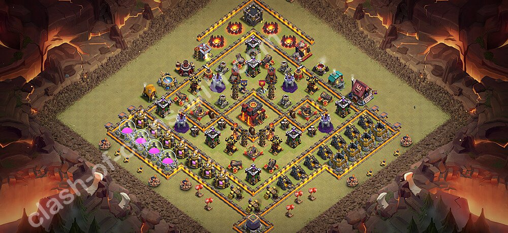 Diseño de aldea para Guerra Ayuntamiento 10 Copiar, Anti Todo, Híbrido - COC TH10 Perfecta Distribucion 2026 + Enlace, #3287