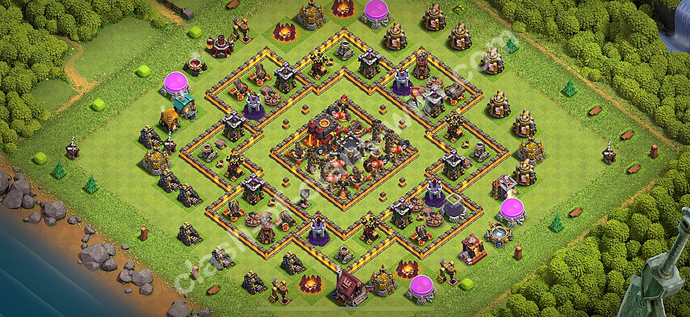 Top Anti 3 Etoiles Base de Guerre HDV 10 + Lien (Link) 2026 gdc - Hôtel de Ville 10 Base Copier, #3461