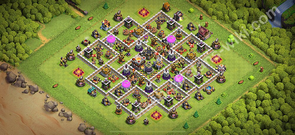 TH11 Anti 2 Stars Base Plan with Link, Anti Air / Electro Dragon, Copy Town Hall 11 Base Design 2026, #2806