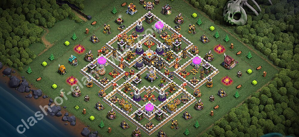 TH11 Trophy Base Plan with Link, Hybrid, Copy Town Hall 11 Base Design 2026, #3382