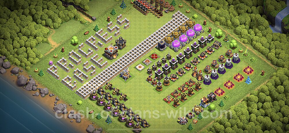 TH11 Troll Base Plan with Link, Copy Town Hall 11 Funny Art Layout 2023, #1089