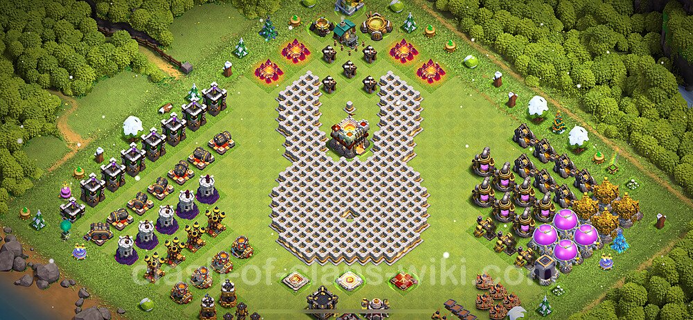 TH11 Troll Base Plan with Link, Copy Town Hall 11 Funny Art Layout 2024, #1258