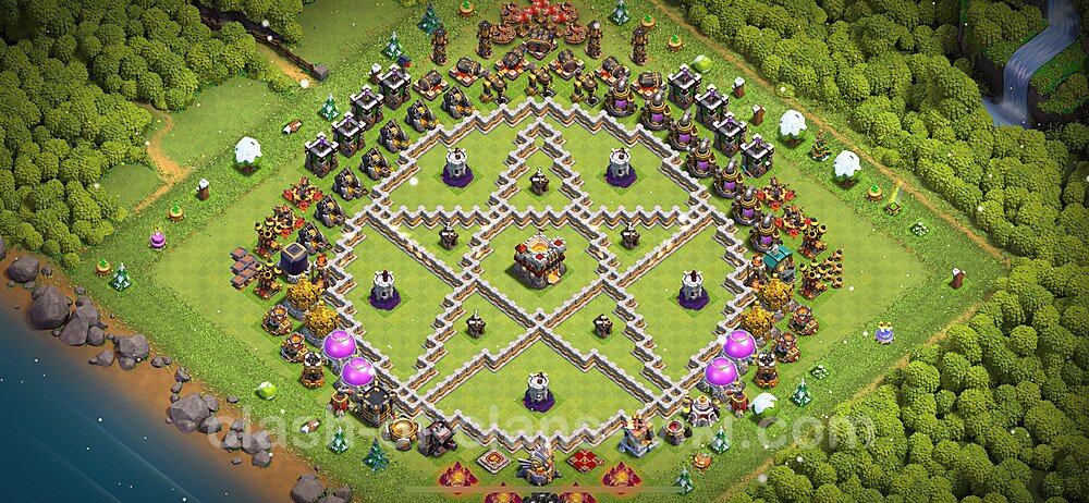 TH11 Troll Base Plan with Link, Copy Town Hall 11 Funny Art Layout 2024, #1629