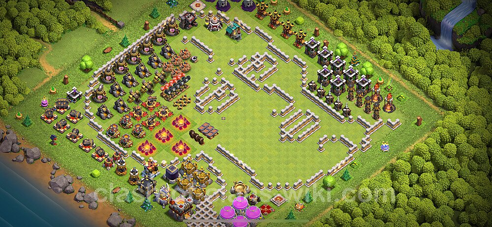 TH11 Troll Base Plan with Link, Copy Town Hall 11 Funny Art Layout 2024, #1828