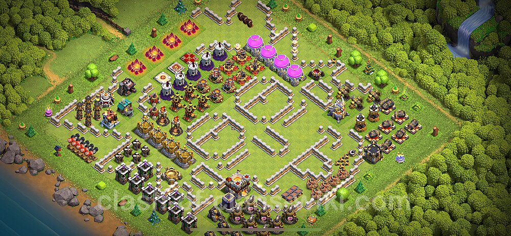 Funny Troll Diseño de aldea Ayuntamiento 11 Copiar - COC TH11 Perfecta Distribucion 2024 + Enlace, #1829