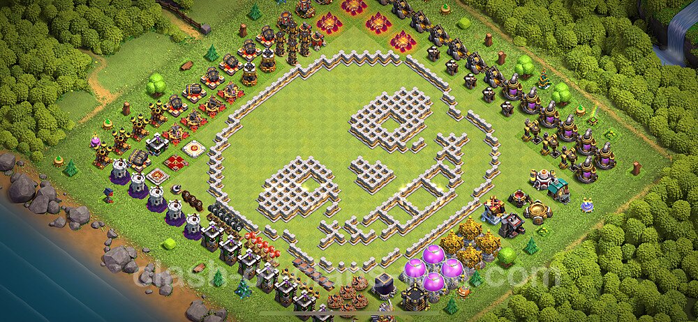 TH11 Troll Base Plan with Link, Copy Town Hall 11 Funny Art Layout 2024, #1960