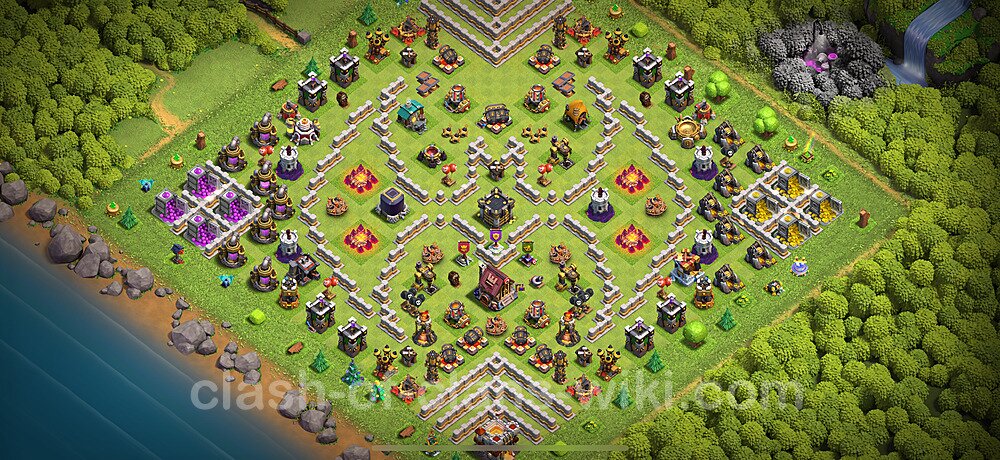 TH11 Troll Base Plan with Link, Copy Town Hall 11 Funny Art Layout 2025, #2709