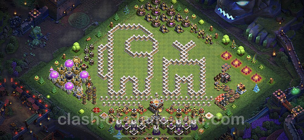 TH11 Troll Base Plan with Link, Copy Town Hall 11 Funny Art Layout 2023, #985