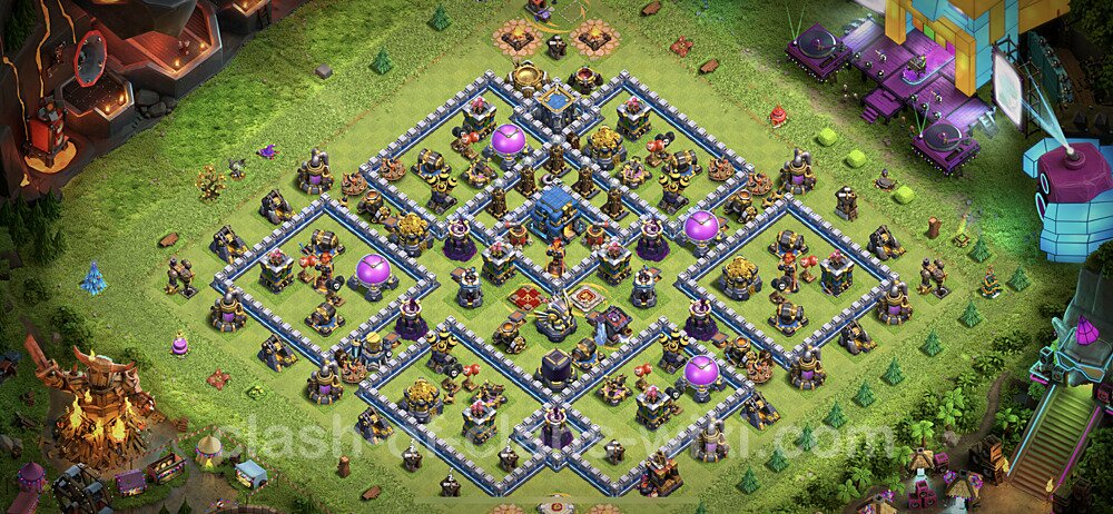 Base plan TH12 (design / layout) with Link, Anti 3 Stars, Hybrid for Farming, #766