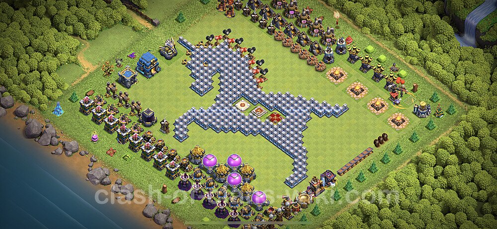 TH12 Troll Base Plan with Link, Copy Town Hall 12 Funny Art Layout 2023, #1017