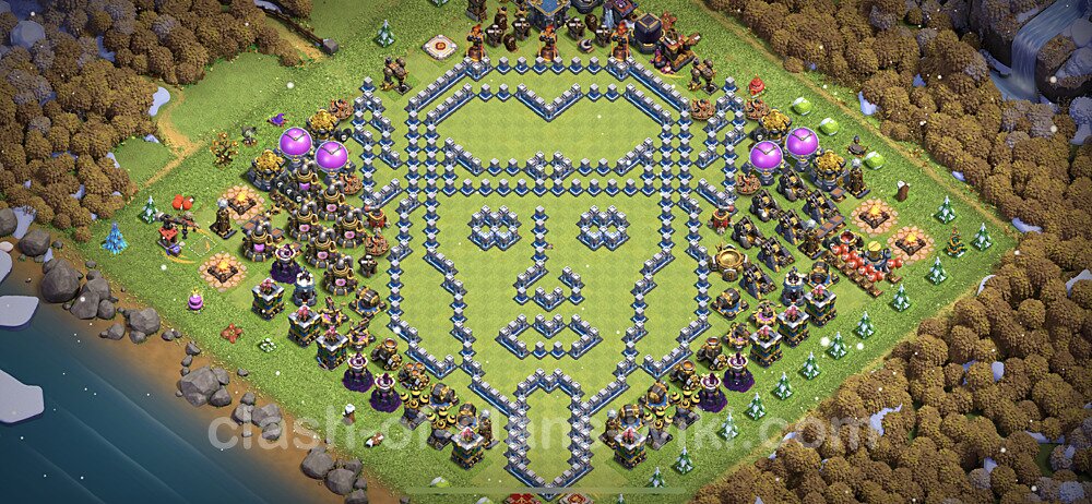TH12 Troll Base Plan with Link, Copy Town Hall 12 Funny Art Layout 2023, #848