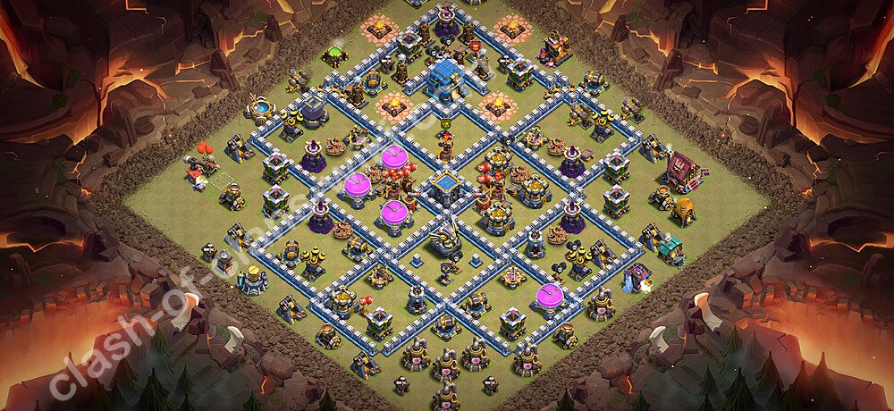 Diseño de aldea para Guerra Anti 3 Estrellas Ayuntamiento 12 Copiar, Anti Aire / Electro Dragón - COC TH12 Perfecta Distribucion 2026 + Enlace, #3486