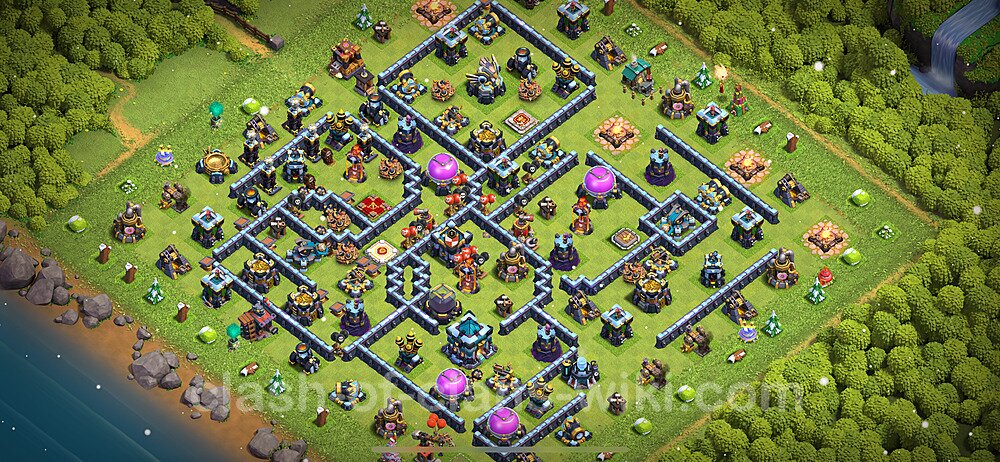 TH13 Trophy Base Plan with Link, Hybrid, Copy Town Hall 13 Base Design 2024, #1448