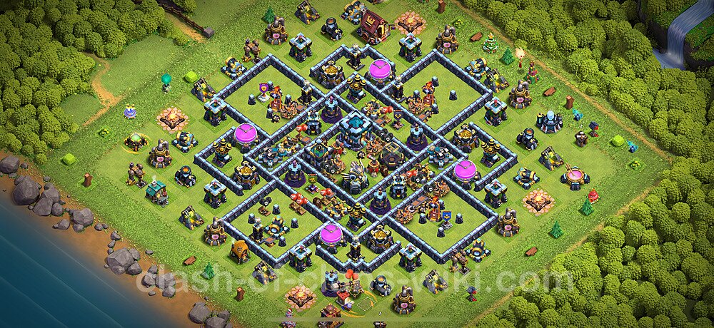 Municipio livello 13 Anti 2 Stelle Base + Link, Ibrido - Miglior Disposizione Villaggio per Difesa COC 2025 TH13, #2749