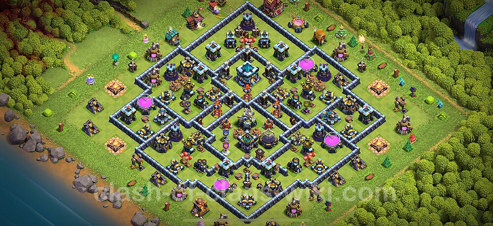 Diseño de aldea para Defensa Ayuntamiento 13 Copiar, Híbrido - COC TH13 Perfecta Distribucion 2025 + Enlace, #2979