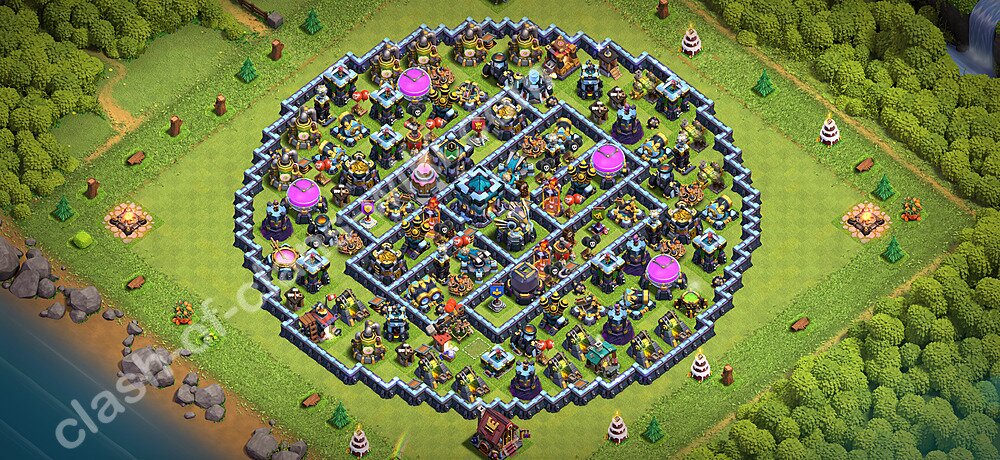 TH13 Trophy Base Plan with Link, Hybrid, Copy Town Hall 13 Base Design 2026, #3619