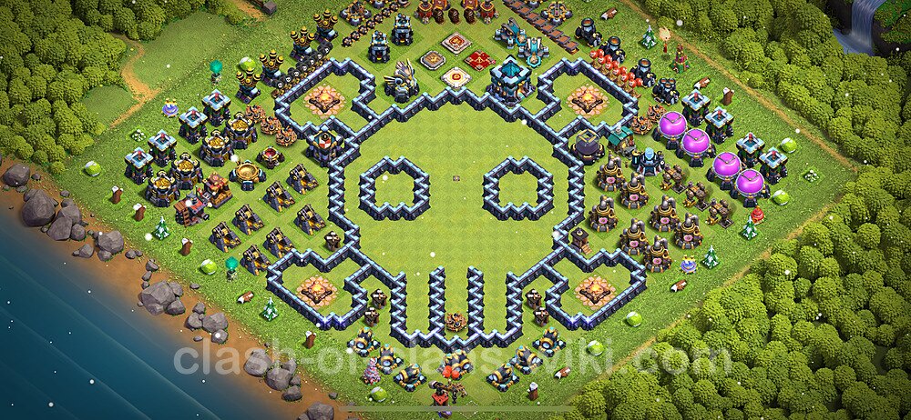 TH13 Troll Base Plan with Link, Copy Town Hall 13 Funny Art Layout 2024, #1103