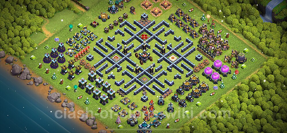 TH13 Troll Base Plan with Link, Copy Town Hall 13 Funny Art Layout 2024, #1420