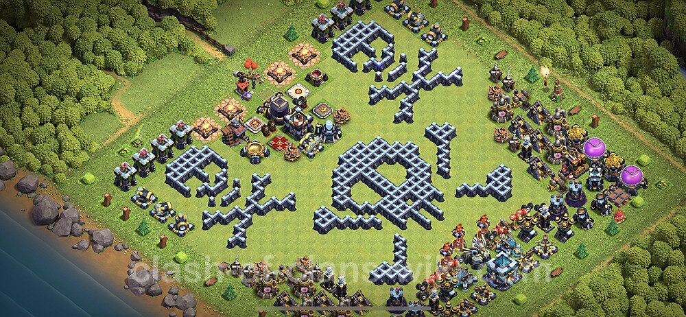 TH13 Troll Base Plan with Link, Copy Town Hall 13 Funny Art Layout 2023, #21
