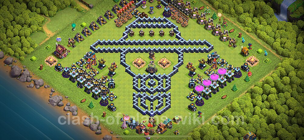 TH13 Troll Base Plan with Link, Copy Town Hall 13 Funny Art Layout 2025, #2766