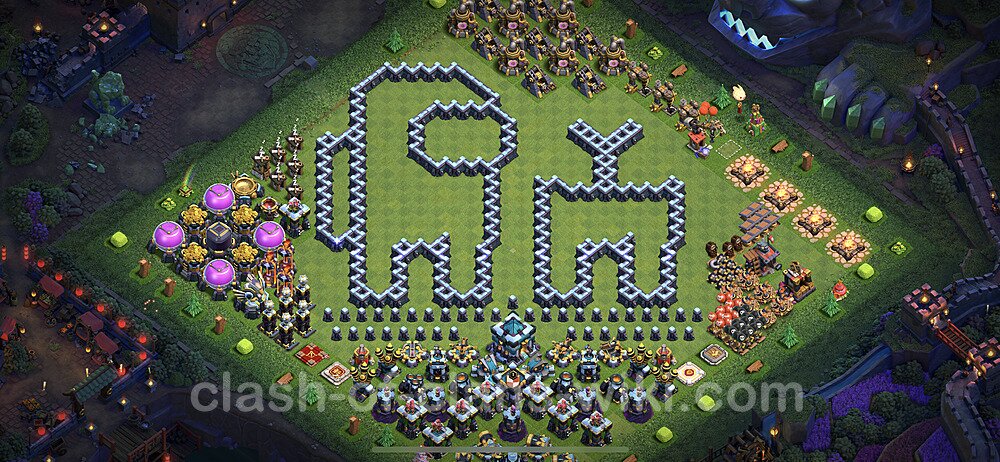 TH13 Troll Base Plan with Link, Copy Town Hall 13 Funny Art Layout 2023, #40