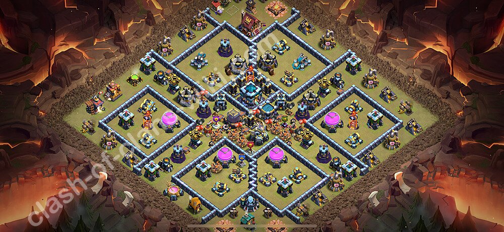 Diseño de aldea para Guerra Anti 2 Estrellas Ayuntamiento 13 Copiar, Híbrido - COC TH13 Perfecta Distribucion 2026 + Enlace, #2705