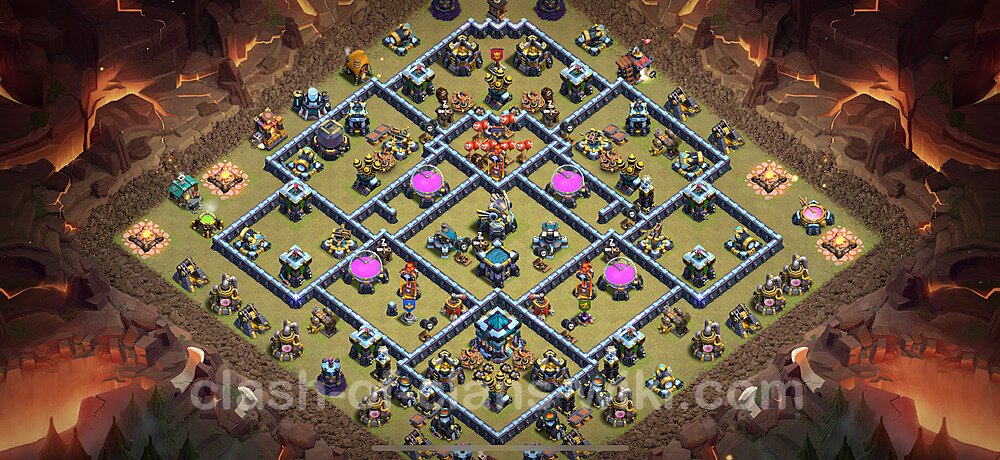 Diseño de aldea para Guerra Anti 3 Estrellas Ayuntamiento 13 Copiar, Híbrido - COC TH13 Perfecta Distribucion 2025 + Enlace, #2977