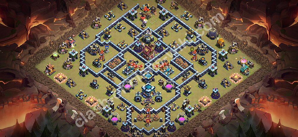 TH13 Anti 3 Stars War Base Plan with Link, Copy Town Hall 13 CWL Design 2026, #3399