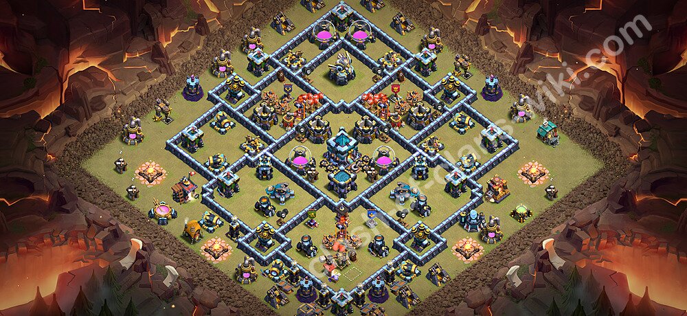TH13 Anti 3 Stars War Base Plan with Link, Hybrid, Copy Town Hall 13 CWL Design 2026, #3400