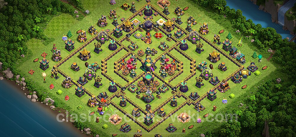 TH14 Anti 2 Stars Base Plan with Link, Hybrid, Copy Town Hall 14 Base Design 2024, #1695