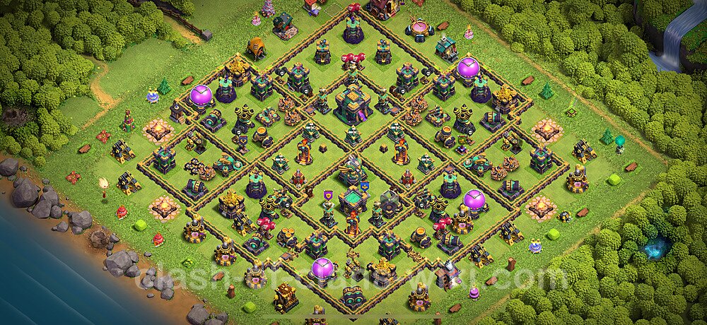 TH14 Anti 3 Stars Base Plan with Link, Hybrid, Copy Town Hall 14 Base Design 2025, #2985