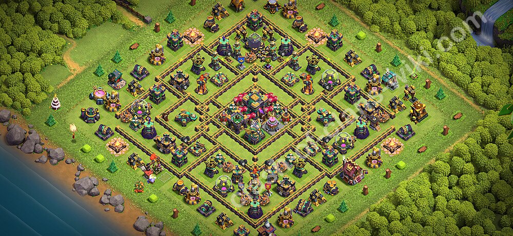 Diseño de aldea Anti 2 Estrellas Ayuntamiento 14 Copiar - COC TH14 Perfecta Distribucion 2026 + Enlace, #3659