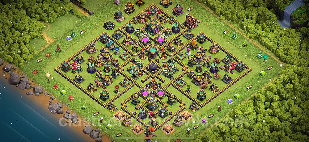 Municipio livello 14 Base + Link, Anti Air / Electro Dragon, Ibrido - Miglior Disposizione villaggio per Farming COC 2025 TH14, #2393