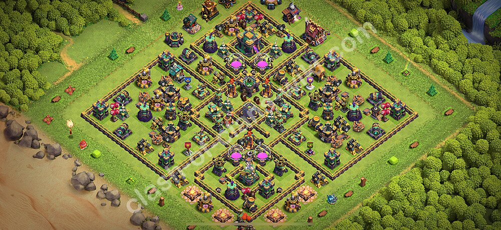 Diseño de aldea para farming Ayuntamiento 14 Copiar, Anti Aire / Electro Dragón, Híbrido - COC TH14 Perfecta Distribucion 2026 + Enlace, #2393