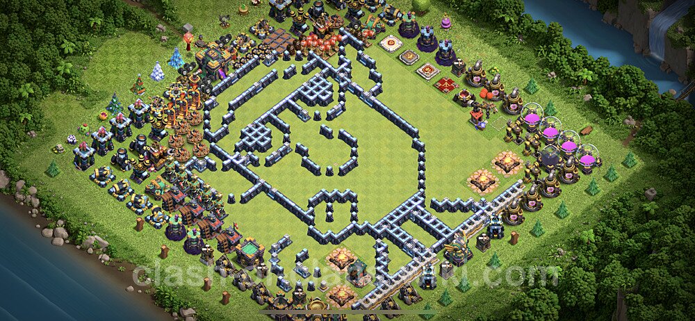 TH14 Troll Base Plan with Link, Copy Town Hall 14 Funny Art Layout, #14