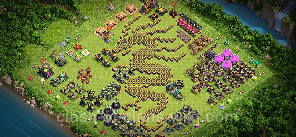 TH14 Troll Base Plan with Link, Copy Town Hall 14 Funny Art Layout 2024, #1690
