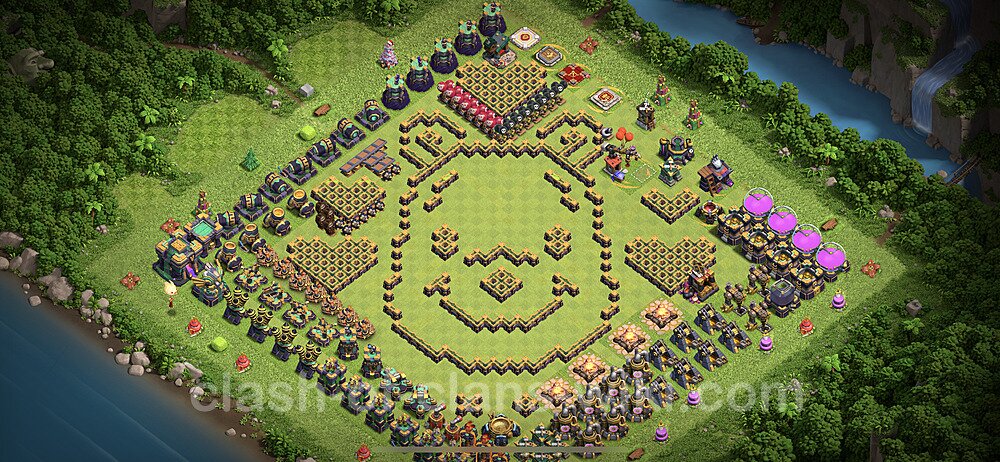 TH14 Troll Base Plan with Link, Copy Town Hall 14 Funny Art Layout 2023, #32