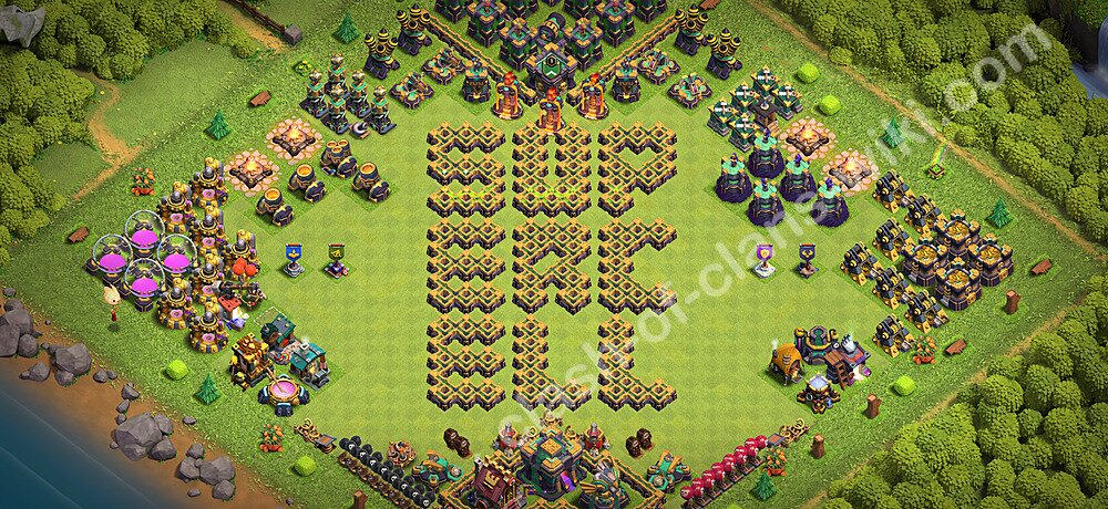 TH14 Troll Base Plan with Link, Copy Town Hall 14 Funny Art Layout 2026, #3281