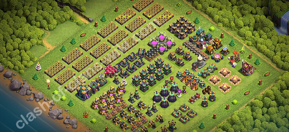 TH14 Troll Base Plan with Link, Copy Town Hall 14 Funny Art Layout 2026, #3591
