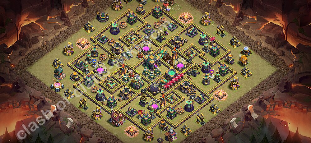 Diseño de aldea para Guerra Anti 2 Estrellas Ayuntamiento 14 Copiar, Anti Aire / Electro Dragón - COC TH14 Perfecta Distribucion 2026 + Enlace, #3445