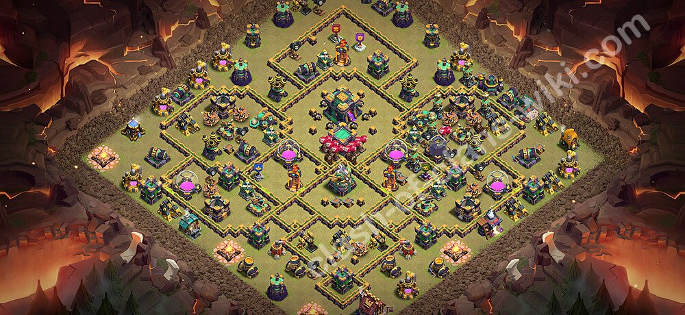 TH14 Anti 3 Stars War Base Plan with Link, Hybrid, Copy Town Hall 14 CWL Design 2026, #3447