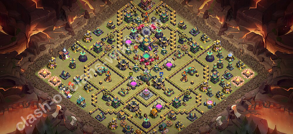 TH14 Anti 3 Stars War Base Plan with Link, Hybrid, Copy Town Hall 14 CWL Design 2026, #3654