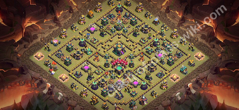 TH14 Anti 2 Stars War Base Plan with Link, Hybrid, Copy Town Hall 14 CWL Design 2026, #3655