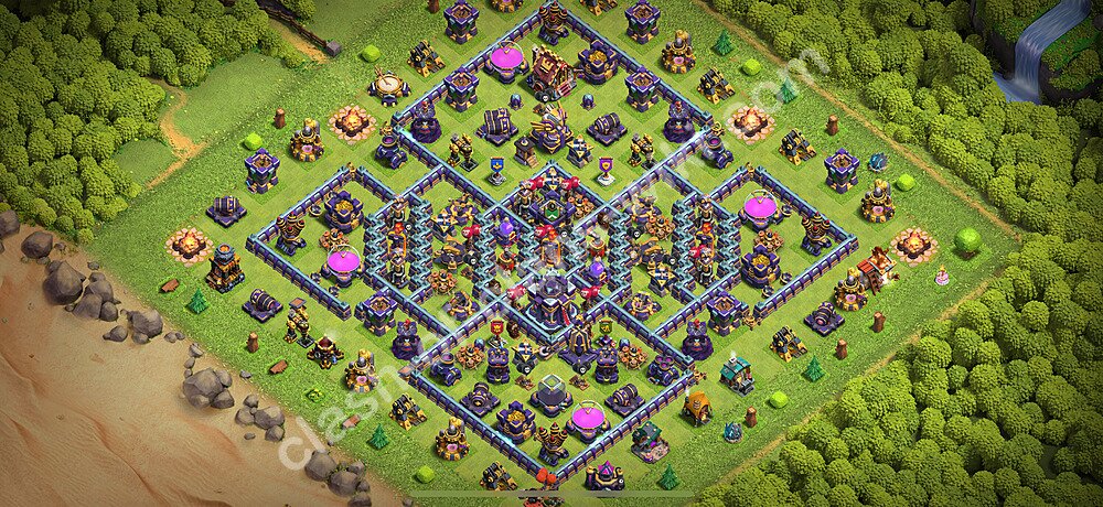 TH15 Trophy Base Plan with Link, Hybrid, Copy Town Hall 15 Base Design 2026, #2868