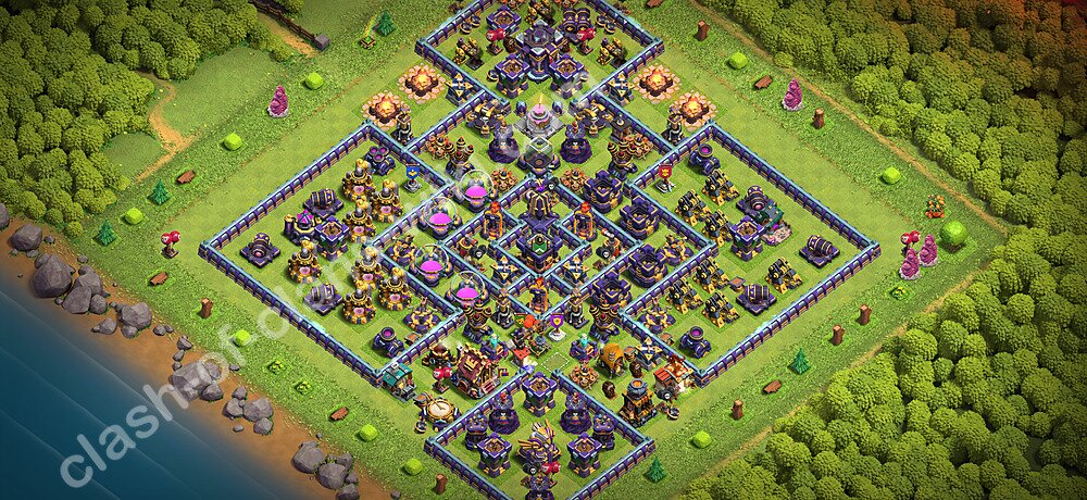 Base TH15 (desain / tata letak) dengan Link, Anti Udara / Naga Elektro, Hybrid untuk Farming 2026, #1477